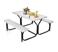 HOMASIS Tavolo e Panche Birreria, Tavolo e Sedie da Esterno, Set di Mobili da Giardino, Panca da Giardino, Tavolo da Picnic con Sedia, Mobile per Bar, Ristorante, 136,5 x 150 x 72 cm (bianco)