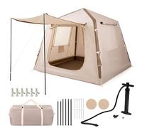 HOMASIS Tenda da Campeggio Gonfiabile, Tenda a Cabina da Esterno per 2-4 Persone, con Pompa, Porte e Finestra in Rete, in Tessuto Oxford Impermeabile, per Viaggi e Escursionie, 210 x 210 x 180 cm