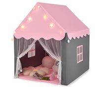 HOMASIS Tenda da Giochi per Bambini, Casetta per Bambini Interna con Tappeto Lavabile e Luci a Forma di Stella, Casa Giochi con Porta e Finestre, 105 x 121 x 136 cm (N.Rosa)