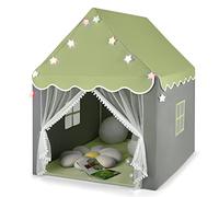 HOMASIS Tenda da Giochi per Bambini, Casetta per Bambini Interna con Tappeto Lavabile e Luci a Forma di Stella, Casa Giochi con Porta e Finestre, 105 x 121 x 136 cm (N.Verde)