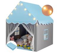 HOMASIS Tenda da Giochi per Bambini, Casetta per Bambini Interna con Tappeto Lavabile e Luci a Forma di Stella, Casa Giochi con Porta e Finestre, 105 x 121 x 136 cm (Blu)