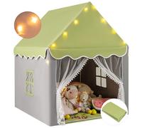 HOMASIS Tenda da Giochi per Bambini, Casetta per Bambini Interna con Tappeto Lavabile e Luci a Forma di Stella, Casa Giochi con Porta e Finestre, 105 x 121 x 136 cm (Verde)