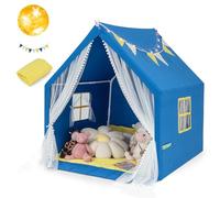 HOMASIS Tenda per Bambini da Interno, Tenda Gioco con Luci a Forma di Stella e Tappeto in Cotone, Tenda Cameretta con Tasca Laterale, Casa per Giochi per 2 Bambini, 122 × 105 × 125 cm (Blu)
