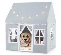 HOMASIS Tenda per Bambini in Cotone, Casa da Gioco per Bambini con Luci Stellari, Borsa per il Trasporto, Tappetino, Regalo per Ragazzi e Ragazze (Grigio, Tessuto senza fondo)