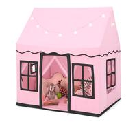 HOMASIS Tenda per Bambini in Cotone, Casa da Gioco per Bambini con Luci Stellari, Borsa per il Trasporto, Tappetino, Regalo per Ragazzi e Ragazze (Rosa, Tessuto senza fondo)