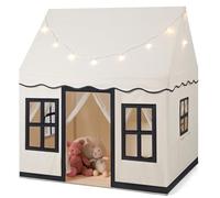 HOMASIS Tenda per Bambini in Cotone, Casa da Gioco per Bambini con Luci Stellari, Borsa per il Trasporto, Tappetino, Regalo per Ragazzi e Ragazze (Beige+nero, Tessuto senza fondo)