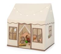 HOMASIS Tenda per Bambini in Cotone, Casa da Gioco per Bambini con Luci Stellari, Borsa per il Trasporto, Tappetino, Regalo per Ragazzi e Ragazze (Beige+caffè, Tessuto senza fondo)