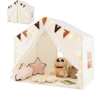 HOMASIS Tenda per Bambini Indoor, Beige, non Tappetino, 147 x 94 x 133 cm | Casa da Gioco con Luci e Bandiere, Tenda per Principesse per Ragazze e Ragazzi dai 3+ Anni per Camera dei Bambini