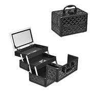 HOMASIS Valigetta Trucchi con Specchio, Borsa Trucco Professionale con 3 Livelli Estendibili, Mini Beauty Case con Maniglia e Serratura, 23 x 15 x 18 cm (Nero)
