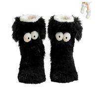 Homaskylynn Calzini Comodi Muffle Friends, Calzini Morbidi E Divertenti, Calzini Invernali Caldi Antiscivolo con Graziosi Occhi Grandi per Donna(Nero)