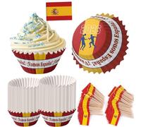 HOMAVEL 200P Spagna Cupcake e Bandiera Cura, Colore della Bandiera Spagna Mini Cure Denti, Caissettes per torte nere, rosse e dorate, ideale per i Coppa del Mondo, Festa del Calcio