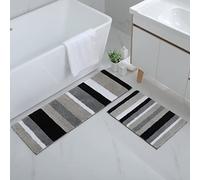 Homaxy Set di 2 tappetini da bagno antiscivolo, in microfibra, assorbenti, a pelo lungo, 40 x 60 cm + 40 x 120 cm, nero/grigio