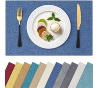 Homaxy Set di 6 tovagliette per tavolo da pranzo, resistenti al calore, lavabili, in misto cotone e lino, facili da pulire, antiscivolo, 33 x 48,3 cm, blu