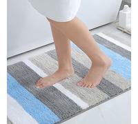 Homaxy Tappetino da bagno antiscivolo, morbido a pelo lungo, assorbente, lavabile, morbido tappetino da bagno in microfibra, 60 x 90 cm, blu/grigio