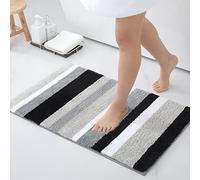 Homaxy Tappetino da bagno antiscivolo, morbido a pelo lungo, in microfibra, assorbente, lavabile, 40 x 60 cm, nero/grigio