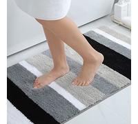 Homaxy Tappetino da bagno antiscivolo, morbido a pelo lungo, in microfibra, assorbente, lavabile, 60 x 120 cm, nero/grigio