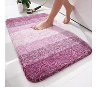 Homaxy Tappeto da bagno morbido, 51 x 76 cm, antiscivolo, lavabile, soffice a pelo lungo, in microfibra assorbente, viola