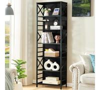 HOMBAZAAR Libreria rustica a 7 ripiani, altezza 198 cm, con struttura in metallo, librerie e librerie industriali resistenti, scaffale aperto per ufficio, soggiorno e biblioteca, nero
