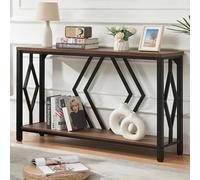 HOMBAZAAR Tavolo consolle d'ingresso, divano industriale a 2 livelli con struttura in metallo, tavolo rustico da corridoio con spazio per soggiorno, atrio, marrone, 119,4 cm
