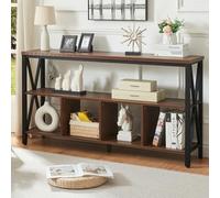 HOMBAZAAR Tavolo consolle d'ingresso, tavolo consolle rustico con 4 cubi per ingresso, tavolo da ingresso industriale con ripiani larghi a 3 livelli, tavolo rustico per corridoio, soggiorno, marrone