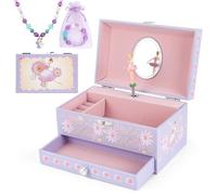 hombrima Portagioielli Musicali con cassetto, Collana, Bracciale, Custodia Portagioielli Musicale con Ballerina Rotante, Set Regalo per Bambini Ragazze Bambini Figlia (Ballerina Rosa)
