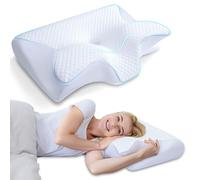 HOMCA Cuscino Cervicale, 2 in 1 Ergonomico Cuscino in Memory Foam per Dormire, Cuscino per Supporto Cervicale con Federa Sfoderabile e Lavabile, 60x40x12/14cm
