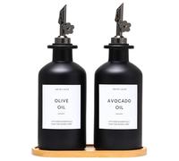 HOMCDALY Dispenser per olio d'oliva da cucina, dispenser da cucina in vetro da 325 ml, set di ampolle nere per olio e aceto, a prova di perdite, set da 2 (334,5 g, nero)