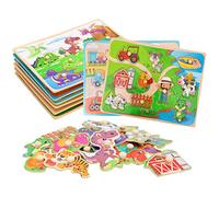 HOMCENT Puzzle con Bottoni in Legno per Bambini, Puzzle in Legno da 6 Pezzi, Montessori Puzzle Educativi Precoci per Ragazzi e Ragazze, Giochi Puzzle