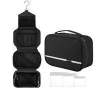 homchen Beauty case da viaggio, da appendere, per uomini e donne, borsa per il trucco di grande capacità, con 4 scomparti, pieghevole e compatta, Nero , M, Borsa da toilette pieghevole espandibile per