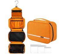 homchen Beauty case da viaggio, da appendere, per uomini e donne, borsa per il trucco di grande capacità, con 4 scomparti, pieghevole e compatta, Arancione, M, Borsa da toilette pieghevole espandibile