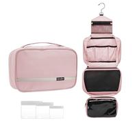 homchen Beauty case da viaggio, da appendere, per uomini e donne, borsa per il trucco di grande capacità, con 4 scomparti, pieghevole e compatta, rosa, M, Borsa da toilette pieghevole espandibile per