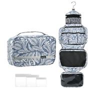homchen Beauty case da viaggio, da appendere, per uomini e donne, borsa per il trucco di grande capacità, con 4 scomparti, pieghevole e compatta, Foglia grigia, M, Borsa da toilette pieghevole