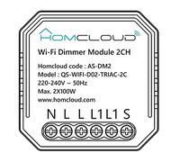 Homcloud Modulo Smart Dimmer Intelligente Wi-Fi 2 canali da incasso, controllo da APP, Alexa o Google