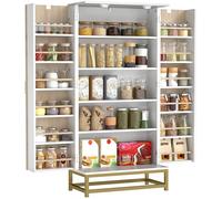 HOMCOM 119,5 cm Armadio da cucina, mobile da cucina indipendente, organizer con doppia anta, 5 ripiani, 12 portaspezie e ripiani regolabili, bianco