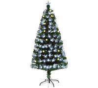HOMCOM Albero di Natale Artificiale 120cm con 130 Rami, Albero di Natale con Luci a LED e Fibre Ottiche, Base Pieghevole Rimovibile