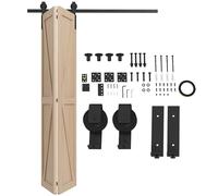 HOMCOM 152,5 CM Kit di ferramenta per porte scorrevoli pieghevoli in acciaio Sistema di porte scorrevoli a scomparsa per 2 porte con gancio a J - nero