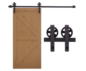 HOMCOM 183CM/6FT Kit Porta Scorrevole 100kg max in Acciaio al Carbonio, Kit per Porte Scorrevoli con Binario, 2 Ganci, 2 Fermaporta, 2 Ferma pavimento, 2 Set di viti e Bulloni