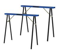 HOMCOM Set di 2 Cavalletti da Lavoro Pieghevoli in Metallo con Superficie Antiscivolo in EVA, Maniglia, per Lavori di Segatura, Cavalletto Salvaspazio per Legna, Carico Massimo 350 kg, Blu e Nero