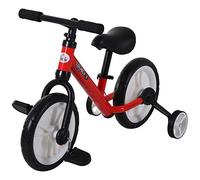HOMCOM 2 in 1 Bicicletta per Bambini con Ruote e Pedali Rimovibili Sella Regolabile in Altezza da 11" per Bambini da 2 a 5 Anni Rosso Acciaio