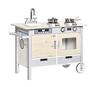 HOMCOM 2 in 1 Cucina per bambini multi-attrezzatura con 5 accessori in acciaio inox. MDF grigio chiaro effetto legno