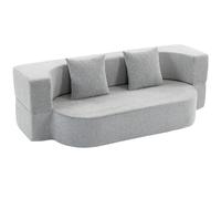HOMCOM 2 in 1 Divano Letto 2 Posti con 2 Cuscini Sfoderabili, Braccioli, Seduta Imbottita, in Ciniglia, Grigio Chiaro Aosom Italy