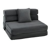 HOMCOM 2-in-1 Poltrona Letto Pieghevole con Effetto Velluto a Coste e Cuscino Lombare, 100x76x62 cm, Grigio Scuro Aosom Italy