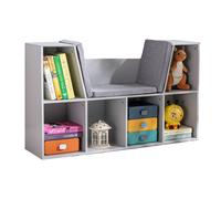 HOMCOM 2-in-1 Scaffale per bambini Scaffale + Panca con Cuscino 103 cm × 30 cm × 62 cm Bianco + Grigio Aosom Italy
