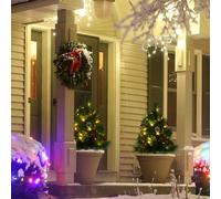 HOMCOM 2 set di alberi di Natale mini albero di Natale con bacche rosse LED IP44