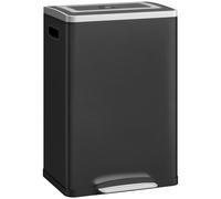 HOMCOM 2 x 20L Pattumiera a doppio scomparto, Pattumiera da cucina a pedale, 2 contenitori interni, Coperchio con chiusura ammortizzata e maniglie integrate, anti-impronta, acciaio inossidabile, Nero