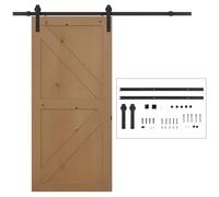 HOMCOM 200cm Binario per Porta Scorrevole Kit Accessori con Binario e Rulli Tappi in Stile Rustico Portata 90kg Acciaio al Carbone Nero