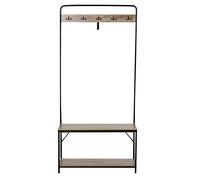 HOMCOM 3 in 1 Appendiabiti con Panca e Scarpiera in Stile Industriale, Mobile per Ingresso Vintage in Legno e Acciaio, 80.5x30x170 cm, Nero