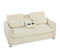 HOMCOM 3 in 1 Divano Letto 2 Posti con Schienale Regolabile in 3 Posizioni con 2 Cuscini, in Ciniglia, Beige Aosom Italy
