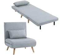 HOMCOM 3 in 1 poltrona convertibile a 1 posto, poltrona letto e riscaldatore, schienale reclinabile a 5 livelli e cuscino incluso, seduta imbottita, per ufficio, soggiorno, camera da letto, grigio