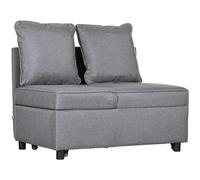 HOMCOM 3 in 1 Poltrona Letto Imbottita con Schienale Reclinabile in 5 Posizioni e Cuscini, Divano Letto Una Piazza e Mezza in Tessuto Effetto Lino e Legno per Soggiorno, 98x71x67 cm, Grigio Scuro